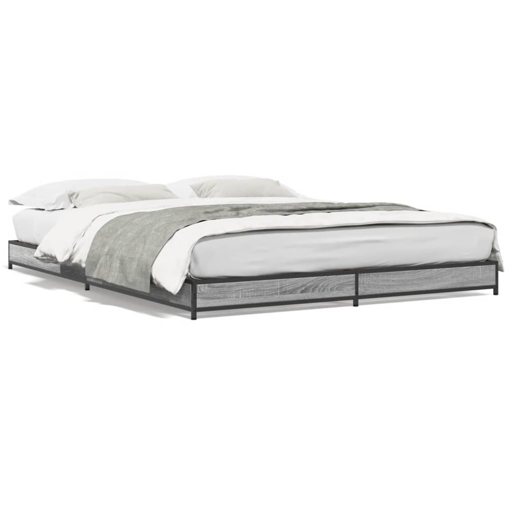Bedframe bewerkt hout metaal grijs sonoma eiken 120x200 cm is nu te koop bij PeponiXL, paradijselijk wonen!