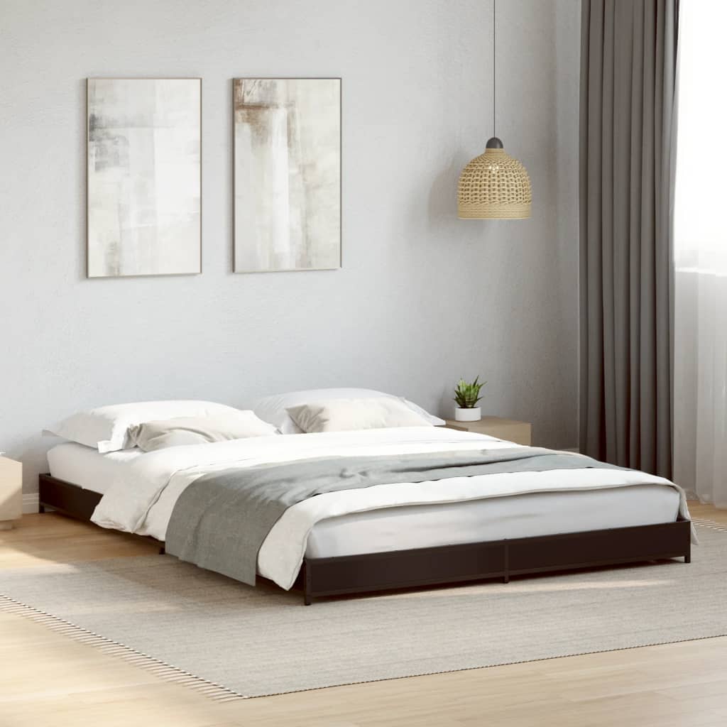 Bedframe bewerkt hout metaal zwart 135x190 cm is nu te koop bij PeponiXL, paradijselijk wonen!