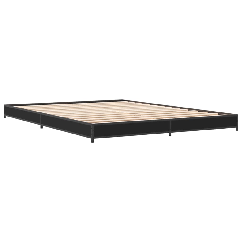 Bedframe bewerkt hout metaal zwart 135x190 cm is nu te koop bij PeponiXL, paradijselijk wonen!