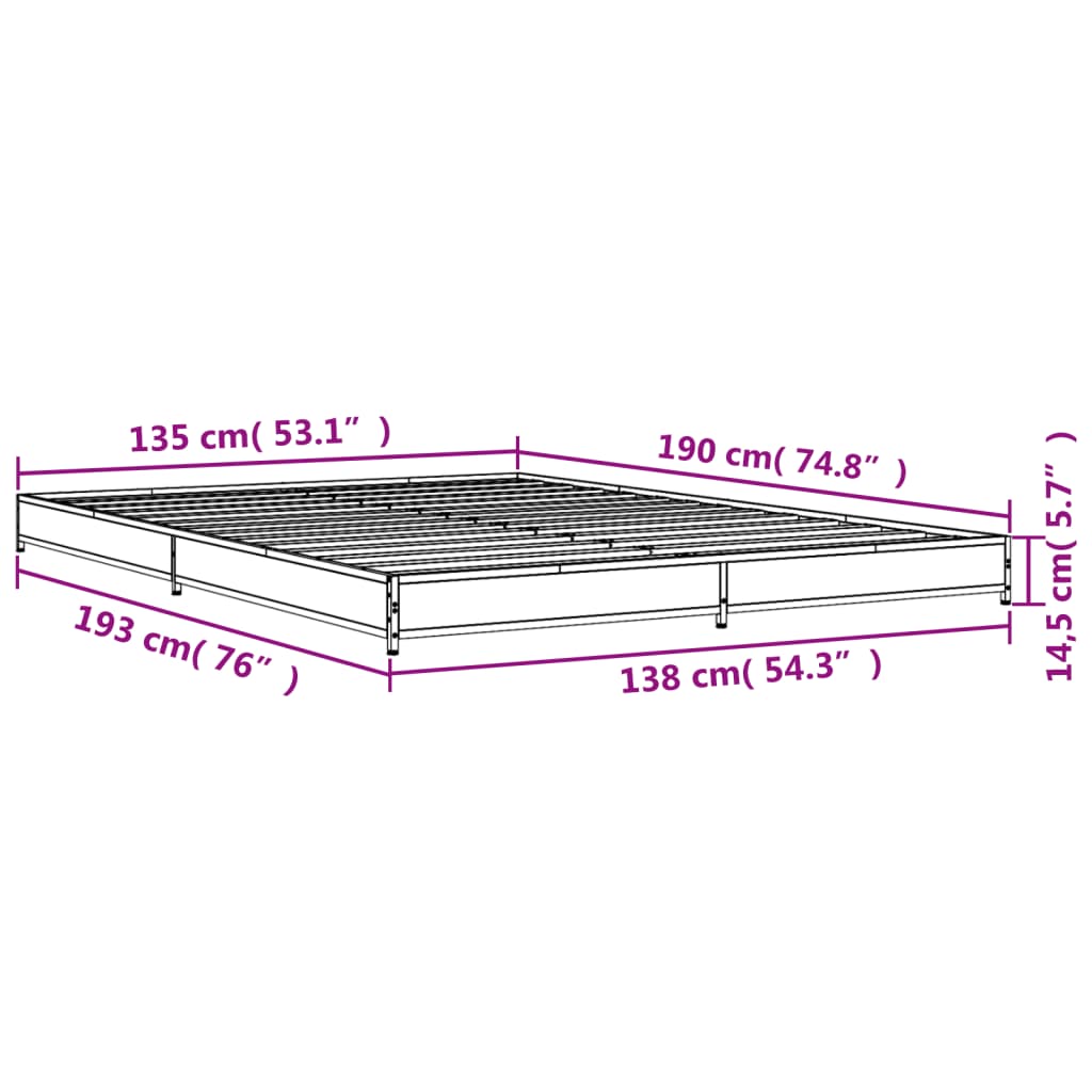 Bedframe bewerkt hout metaal zwart 135x190 cm is nu te koop bij PeponiXL, paradijselijk wonen!