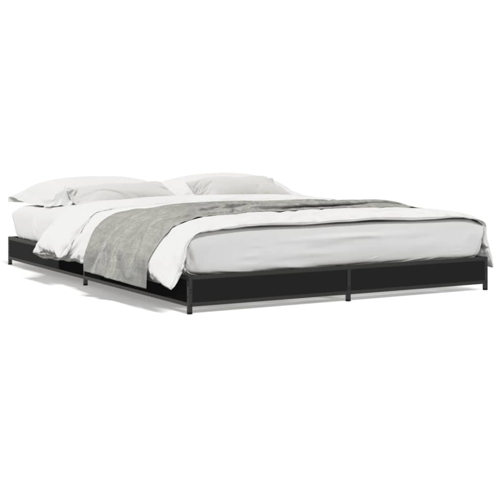 Bedframe bewerkt hout metaal zwart 135x190 cm is nu te koop bij PeponiXL, paradijselijk wonen!