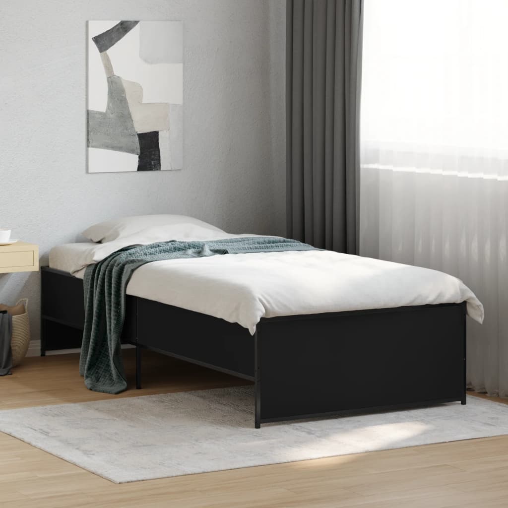 Bedframe bewerkt hout en metaal zwart 100x200 cm is nu te koop bij PeponiXL, paradijselijk wonen!