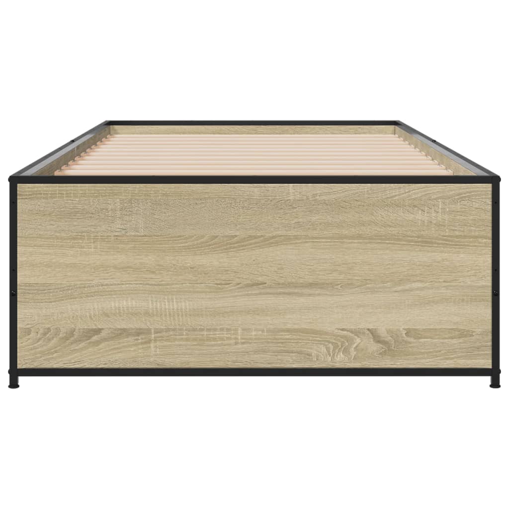 Bedframe bewerkt hout en metaal sonoma eikenkleurig 100x200 cm is nu te koop bij PeponiXL, paradijselijk wonen!