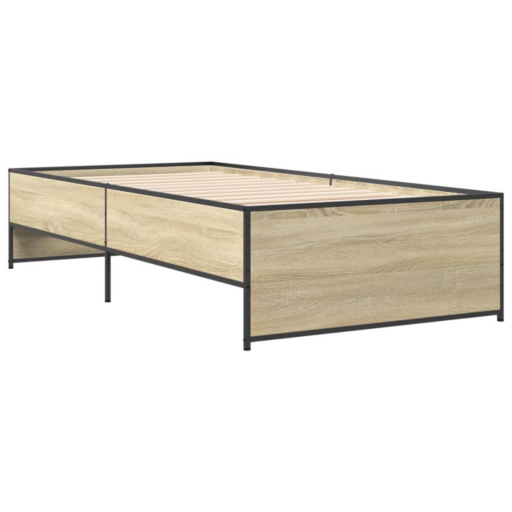 Bedframe bewerkt hout en metaal sonoma eikenkleurig 100x200 cm is nu te koop bij PeponiXL, paradijselijk wonen!