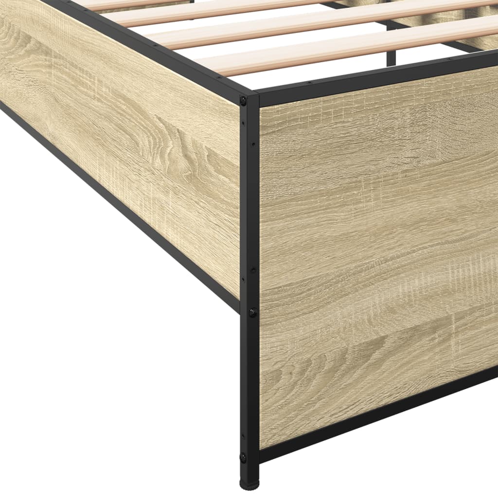 Bedframe bewerkt hout en metaal sonoma eikenkleurig 100x200 cm is nu te koop bij PeponiXL, paradijselijk wonen!