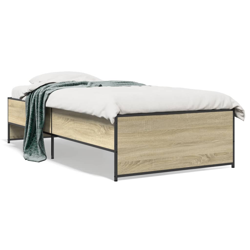 Bedframe bewerkt hout en metaal sonoma eikenkleurig 100x200 cm is nu te koop bij PeponiXL, paradijselijk wonen!