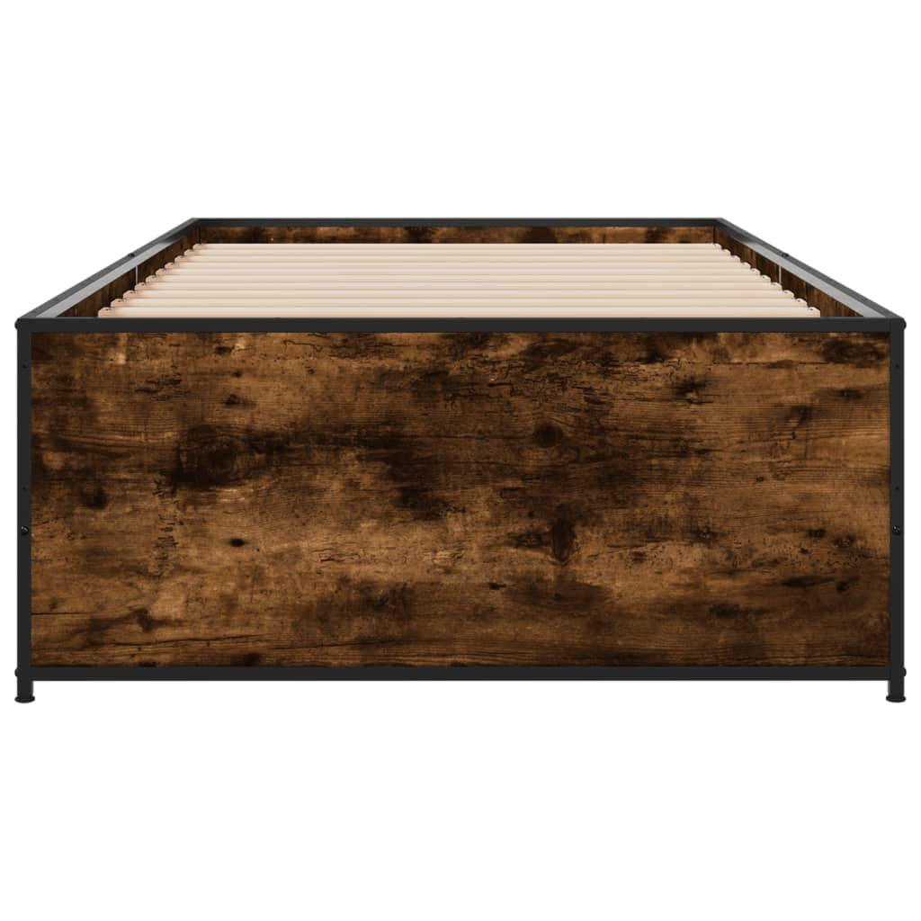 Bedframe bewerkt hout en metaal gerookt eikenkleurig 100x200 cm is nu te koop bij PeponiXL, paradijselijk wonen!