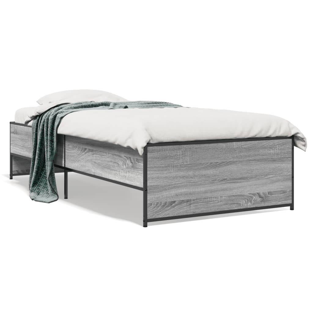 Bedframe bewerkt hout en metaal grijs sonoma eiken 100x200 cm is nu te koop bij PeponiXL, paradijselijk wonen!