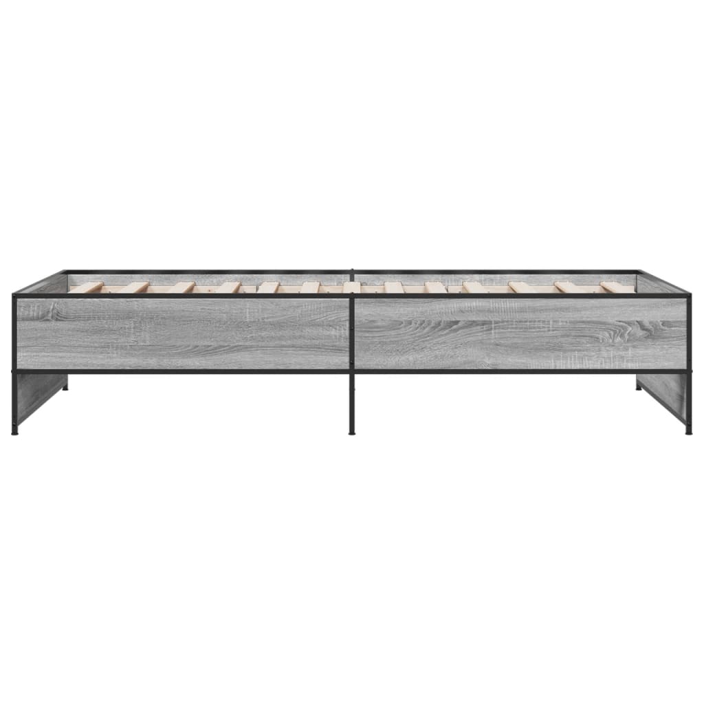 Bedframe bewerkt hout en metaal grijs sonoma eiken 100x200 cm is nu te koop bij PeponiXL, paradijselijk wonen!