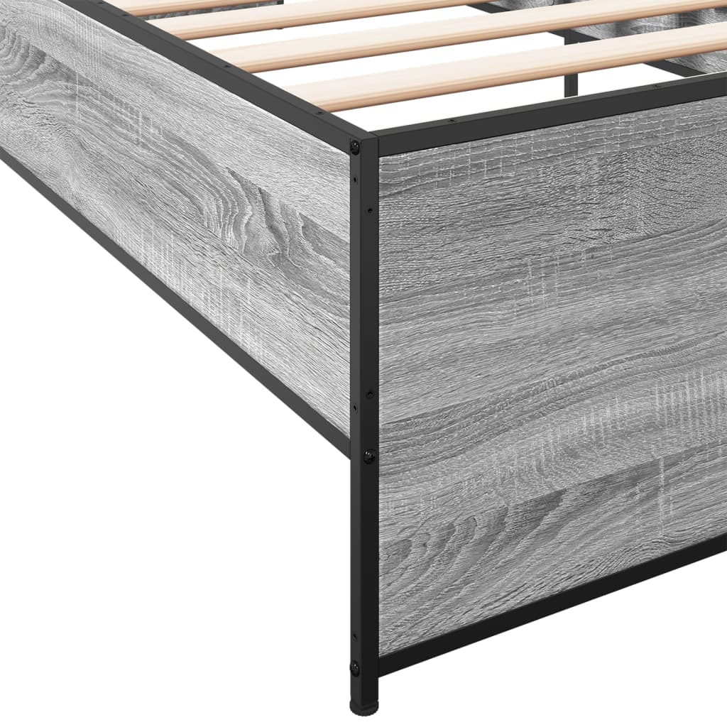 Bedframe bewerkt hout en metaal grijs sonoma eiken 100x200 cm is nu te koop bij PeponiXL, paradijselijk wonen!