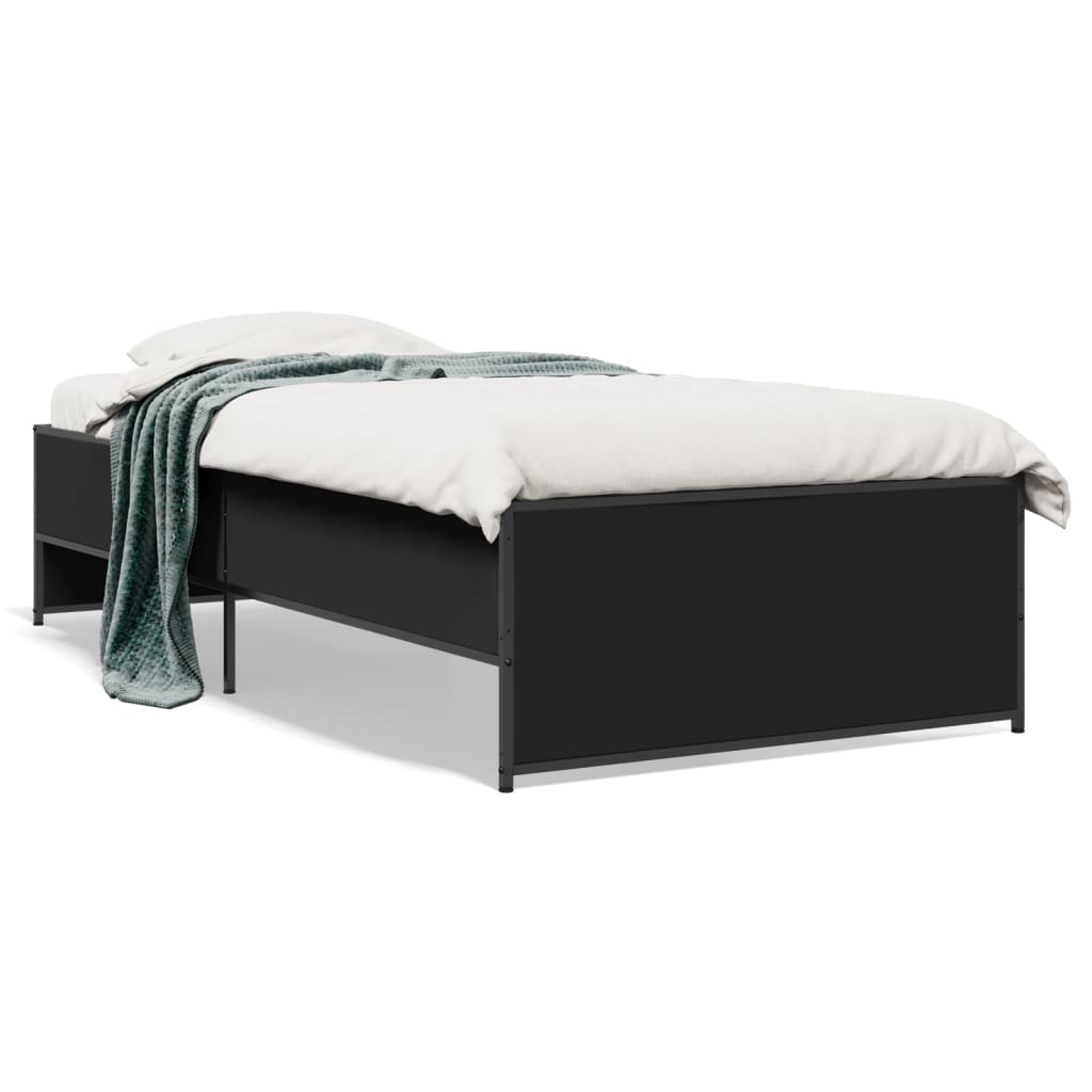 Bedframe bewerkt hout en metaal zwart 90x200 cm is nu te koop bij PeponiXL, paradijselijk wonen!
