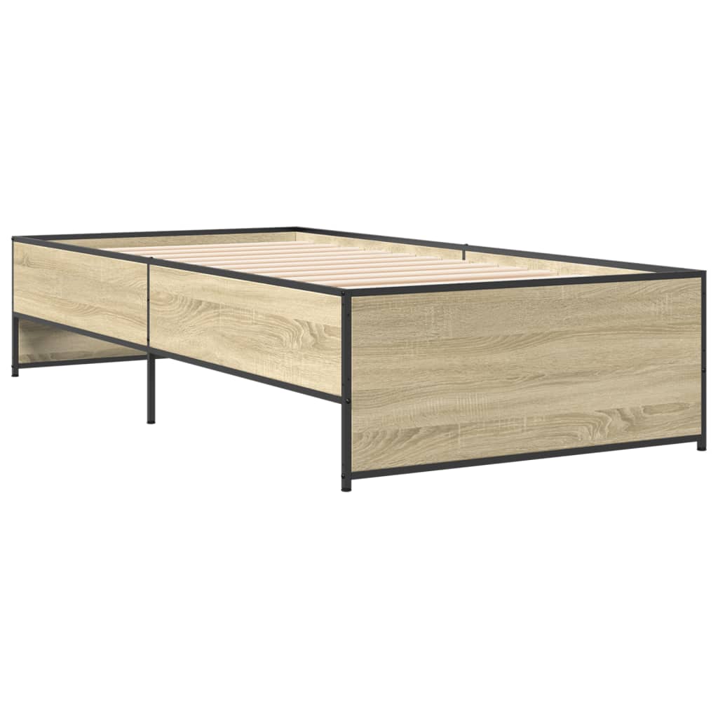 Bedframe bewerkt hout en metaal sonoma eikenkleurig 90x200 cm is nu te koop bij PeponiXL, paradijselijk wonen!