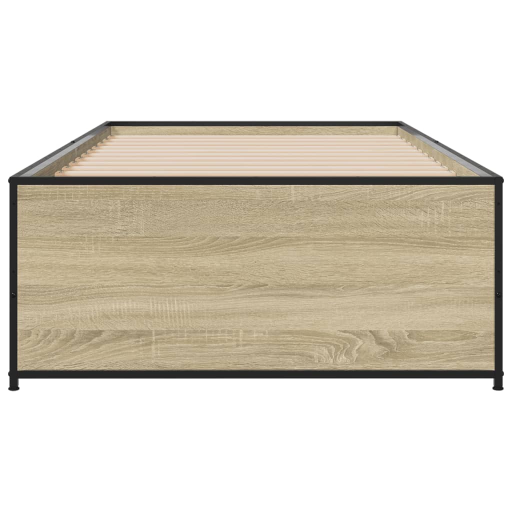 Bedframe bewerkt hout en metaal sonoma eikenkleurig 90x200 cm is nu te koop bij PeponiXL, paradijselijk wonen!