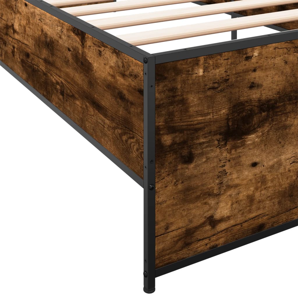 Bedframe bewerkt hout en metaal gerookt eikenkleurig 90x200 cm is nu te koop bij PeponiXL, paradijselijk wonen!