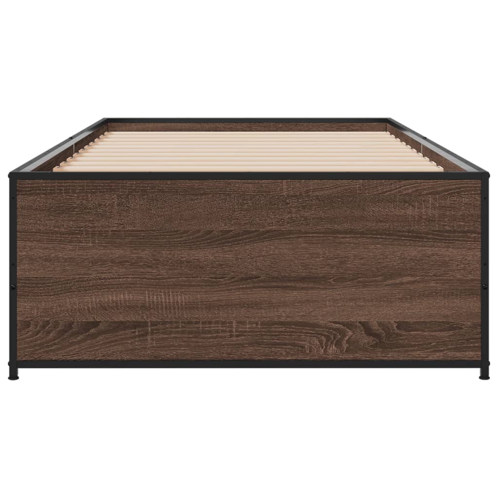 Bedframe bewerkt hout en metaal bruin eikenkleurig 90x200 cm is nu te koop bij PeponiXL, paradijselijk wonen!