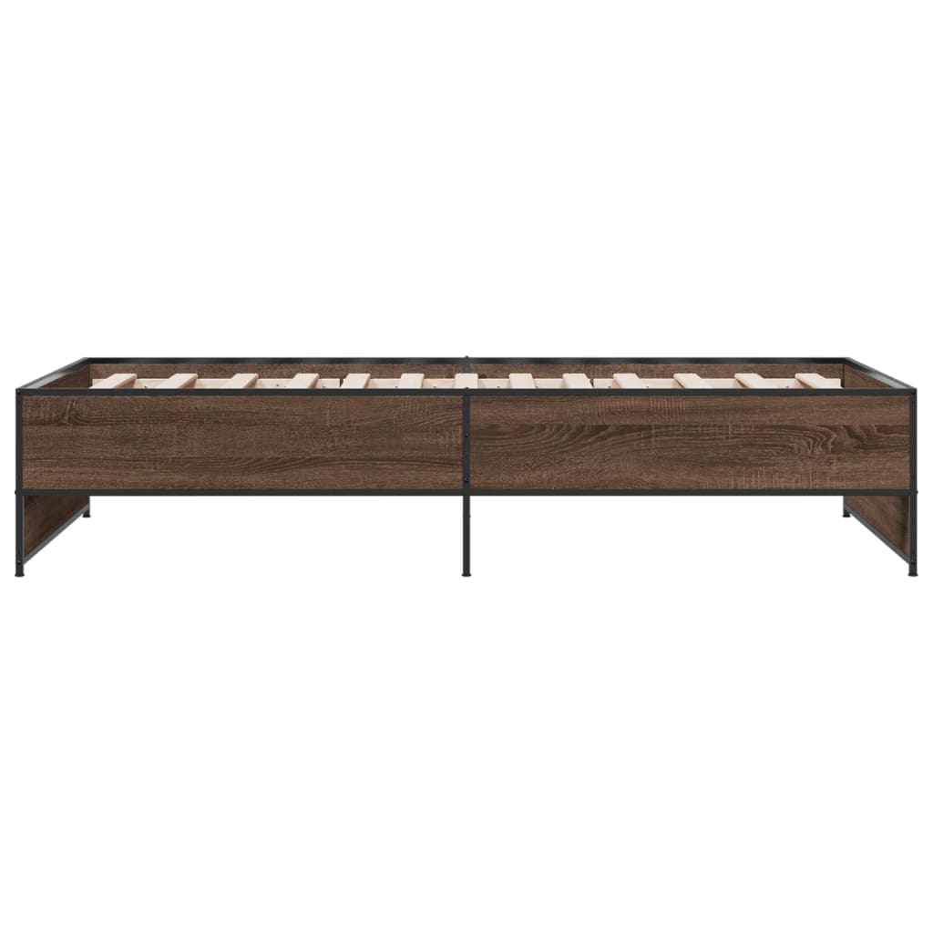 Bedframe bewerkt hout en metaal bruin eikenkleurig 90x200 cm is nu te koop bij PeponiXL, paradijselijk wonen!