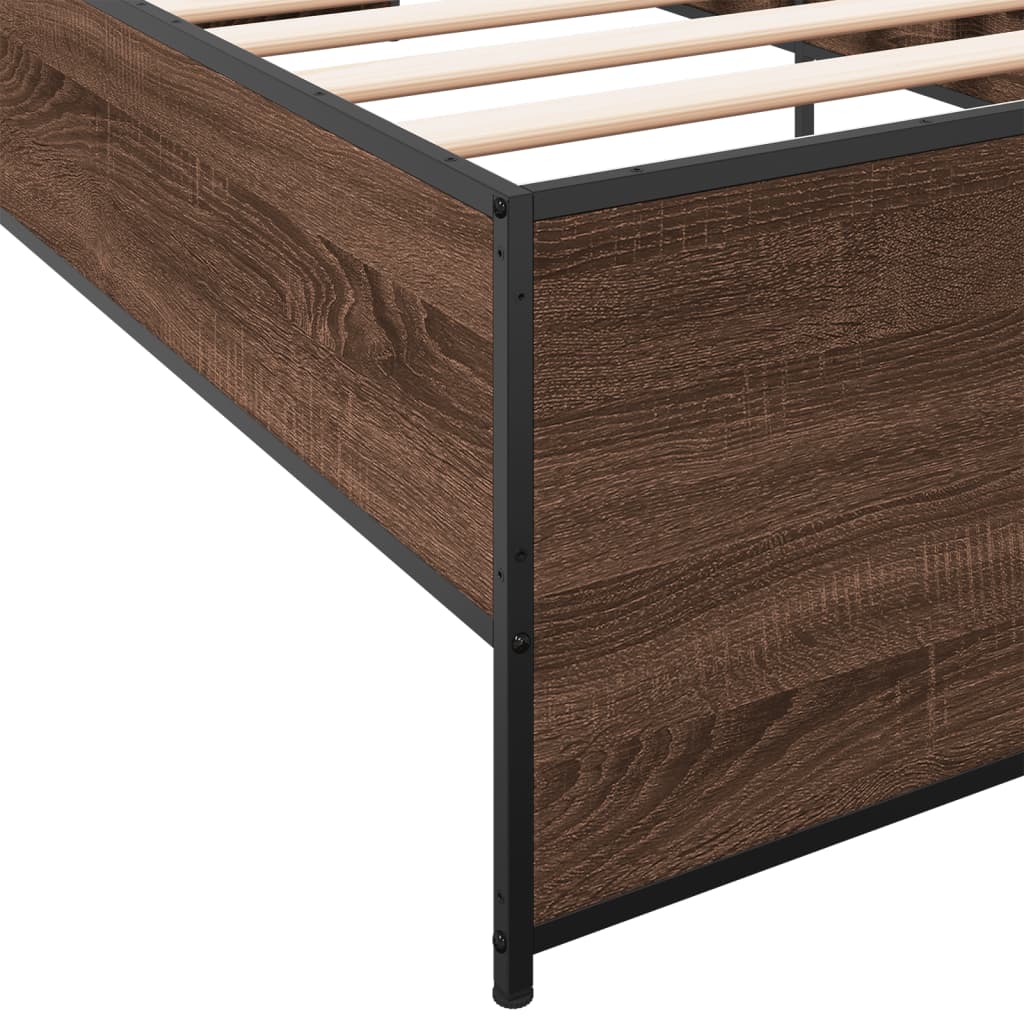 Bedframe bewerkt hout en metaal bruin eikenkleurig 90x200 cm is nu te koop bij PeponiXL, paradijselijk wonen!