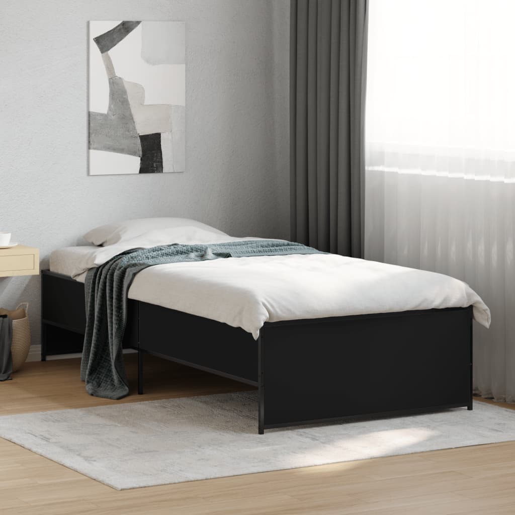 Bedframe bewerkt hout en metaal zwart 90x190 cm is nu te koop bij PeponiXL, paradijselijk wonen!