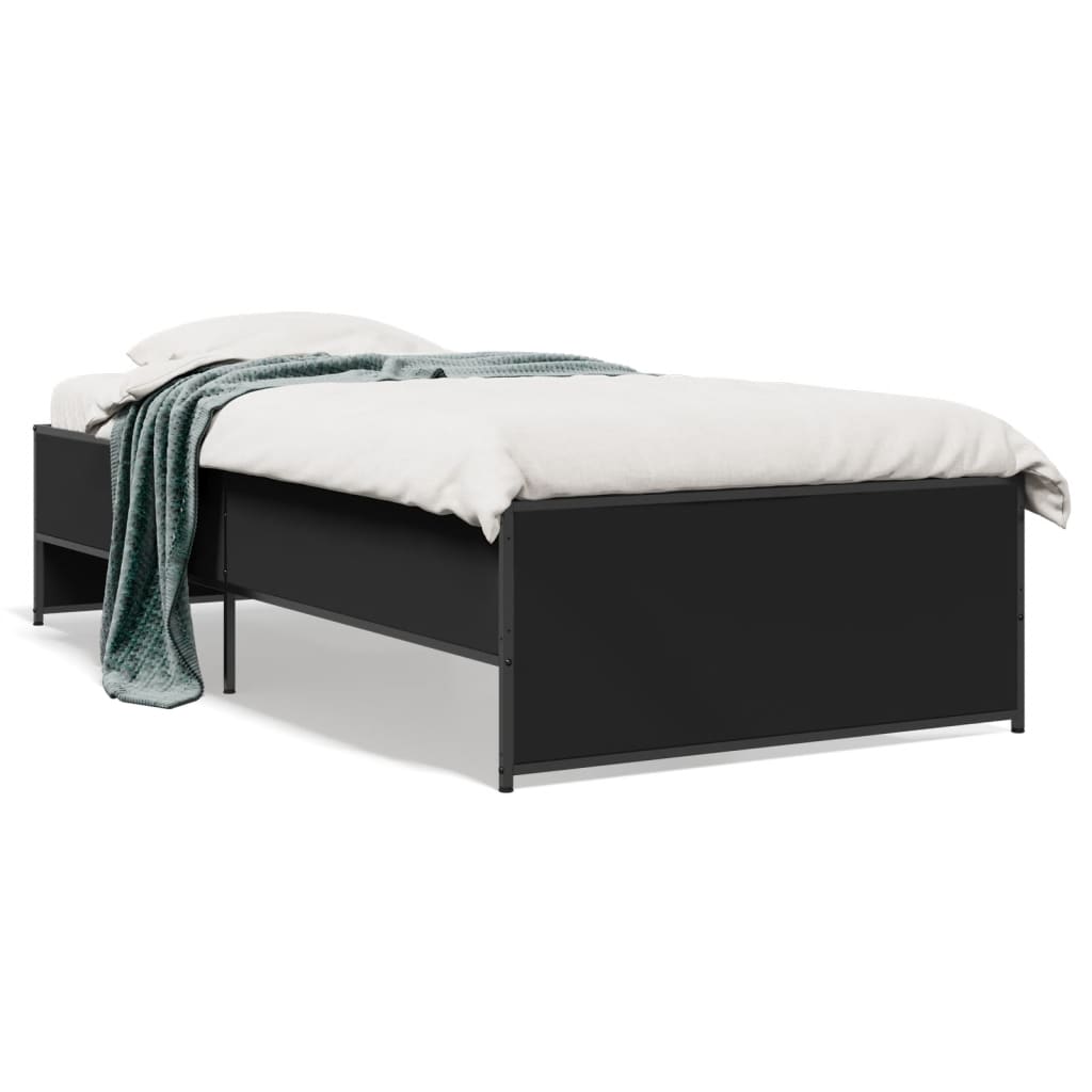 Bedframe bewerkt hout en metaal zwart 90x190 cm is nu te koop bij PeponiXL, paradijselijk wonen!