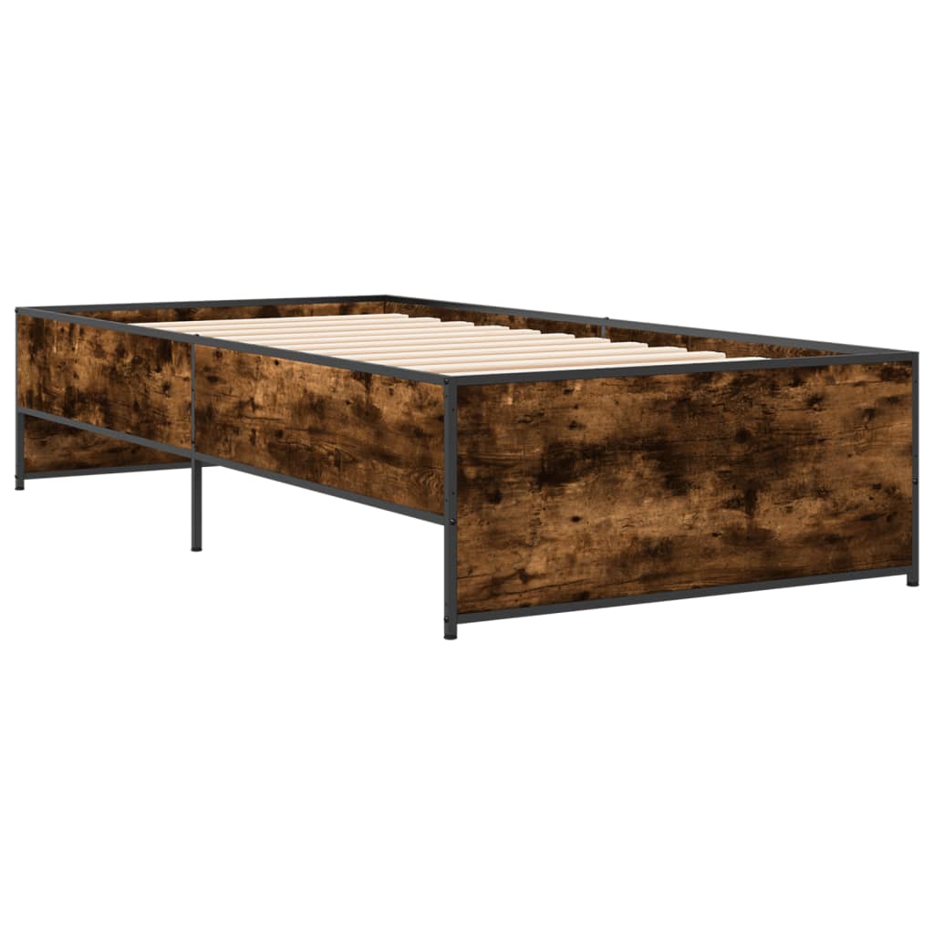 Bedframe bewerkt hout en metaal gerookt eikenkleurig 90x190 cm is nu te koop bij PeponiXL, paradijselijk wonen!