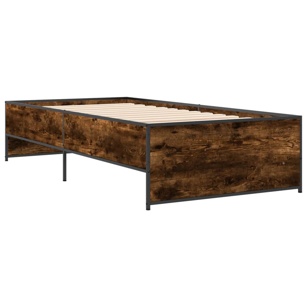 Bedframe bewerkt hout en metaal gerookt eikenkleurig 90x190 cm is nu te koop bij PeponiXL, paradijselijk wonen!