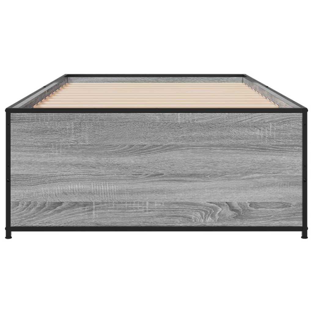 Bedframe bewerkt hout en metaal grijs sonoma eiken 90x190 cm is nu te koop bij PeponiXL, paradijselijk wonen!