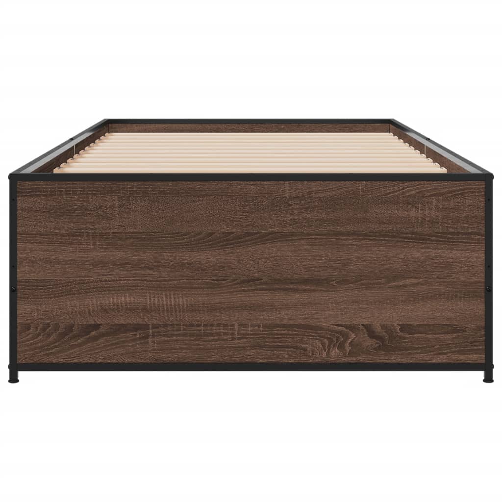 Bedframe bewerkt hout en metaal bruin eikenkleurig 90x190 cm is nu te koop bij PeponiXL, paradijselijk wonen!