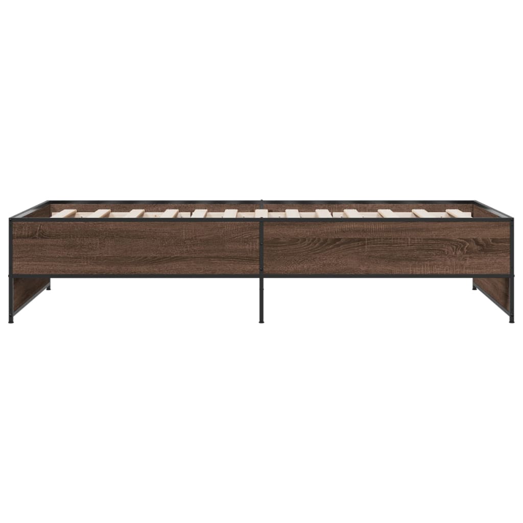 Bedframe bewerkt hout en metaal bruin eikenkleurig 90x190 cm is nu te koop bij PeponiXL, paradijselijk wonen!