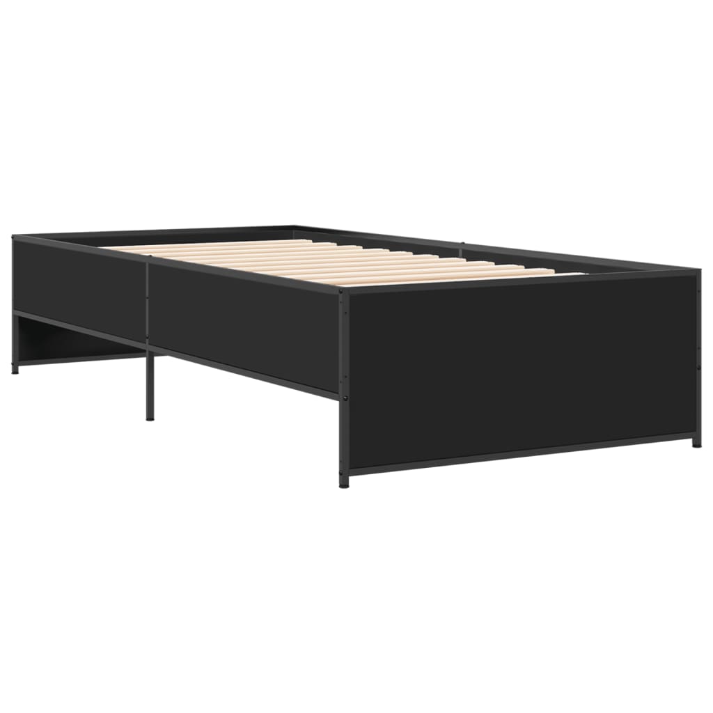 Bedframe bewerkt hout en metaal zwart 75x190 cm is nu te koop bij PeponiXL, paradijselijk wonen!