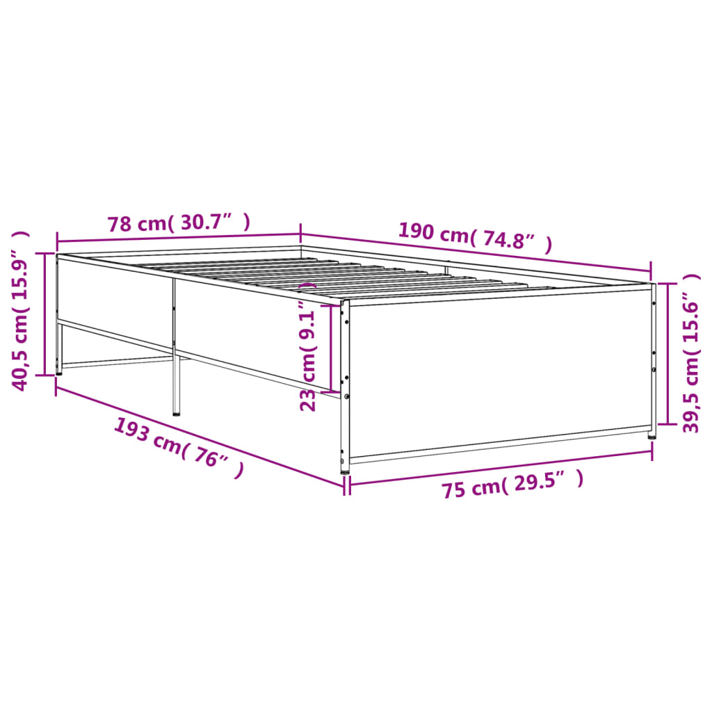 Bedframe bewerkt hout en metaal zwart 75x190 cm is nu te koop bij PeponiXL, paradijselijk wonen!