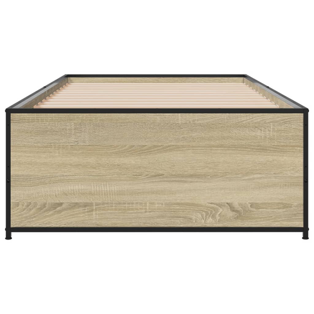 Bedframe bewerkt hout en metaal sonoma eikenkleurig 75x190 cm is nu te koop bij PeponiXL, paradijselijk wonen!
