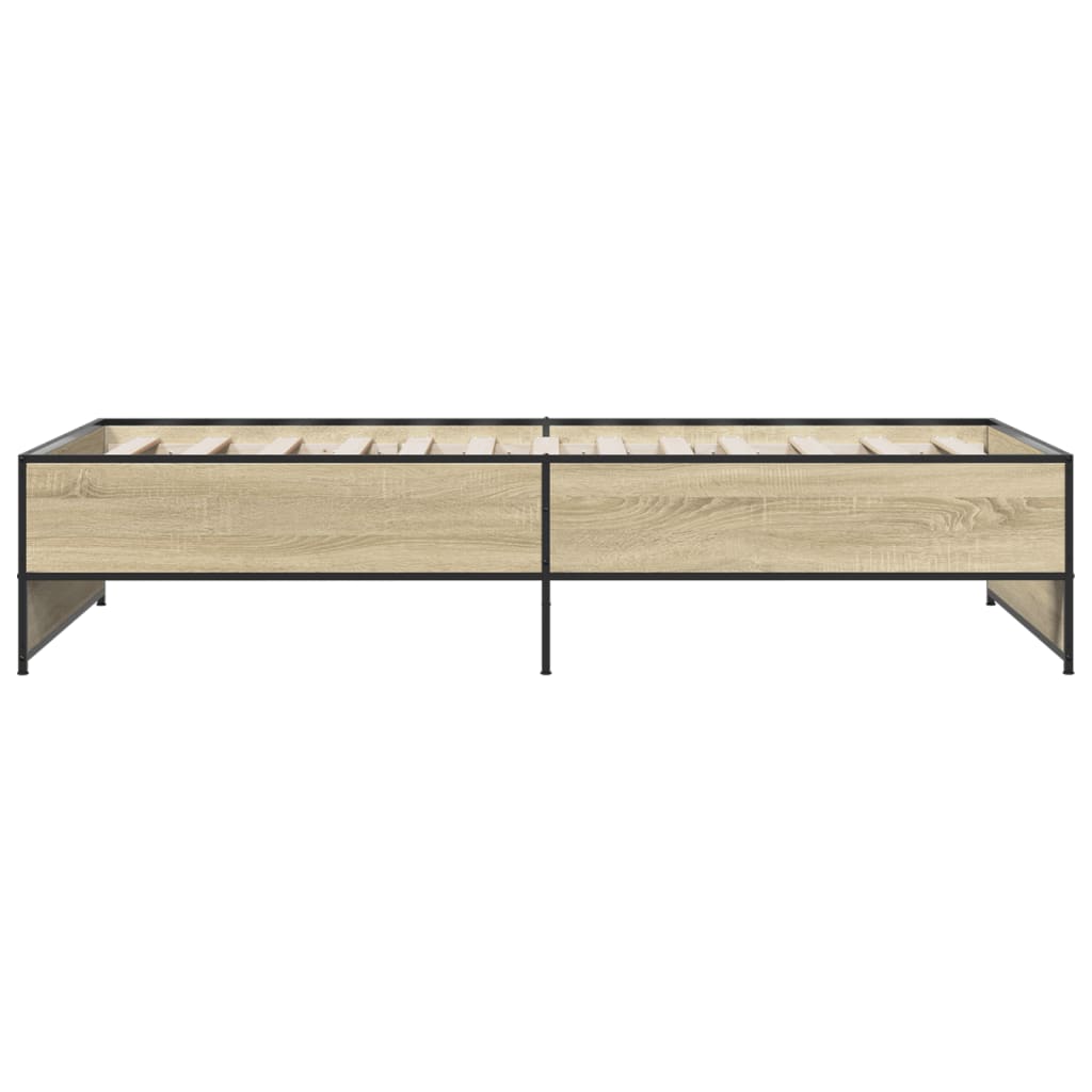 Bedframe bewerkt hout en metaal sonoma eikenkleurig 75x190 cm is nu te koop bij PeponiXL, paradijselijk wonen!