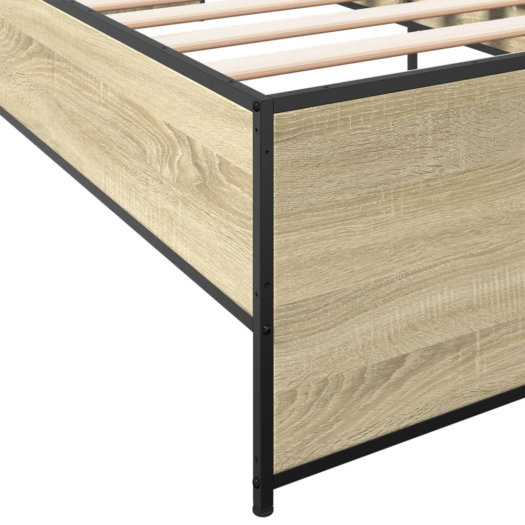 Bedframe bewerkt hout en metaal sonoma eikenkleurig 75x190 cm is nu te koop bij PeponiXL, paradijselijk wonen!