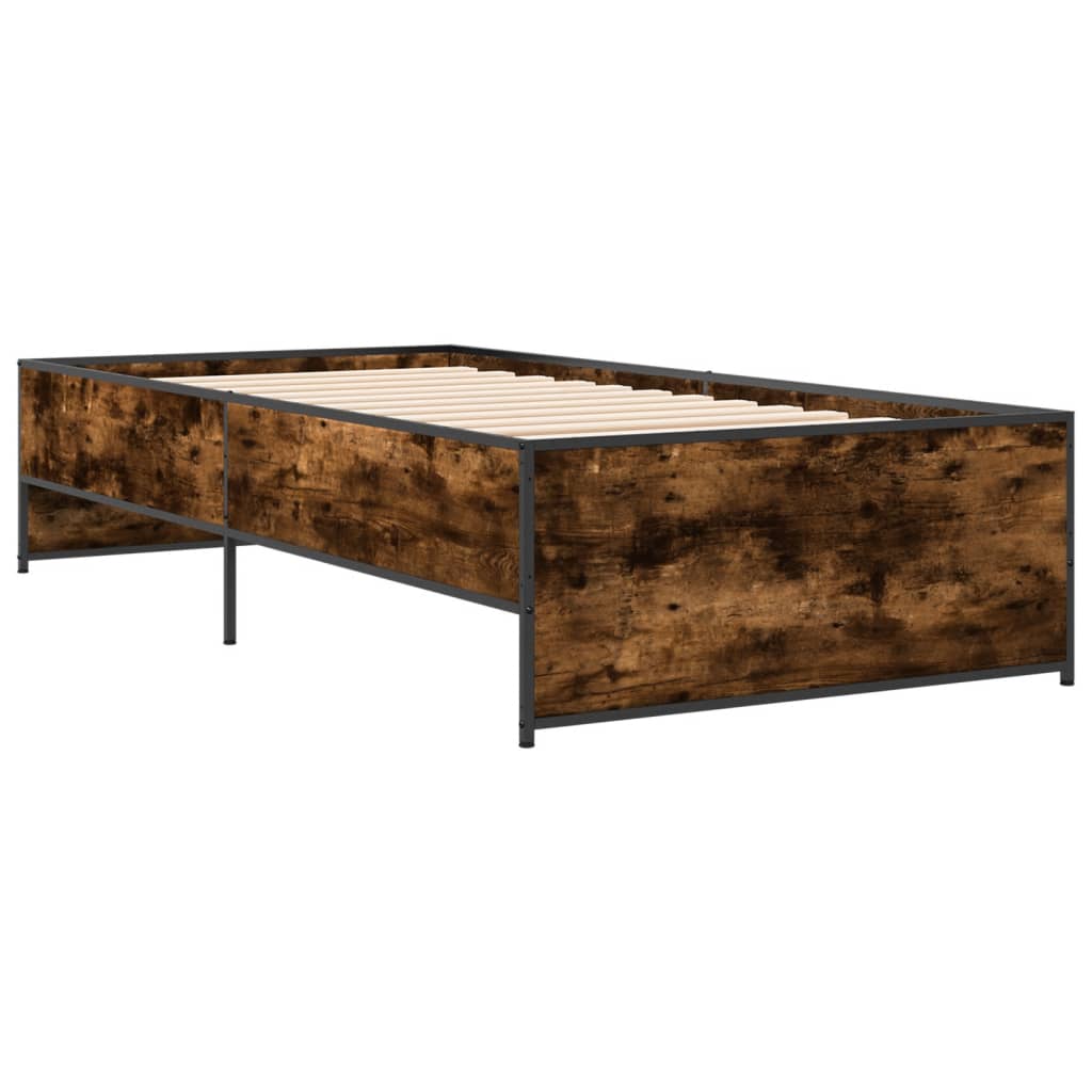 Bedframe bewerkt hout en metaal gerookt eikenkleurig 75x190 cm is nu te koop bij PeponiXL, paradijselijk wonen!