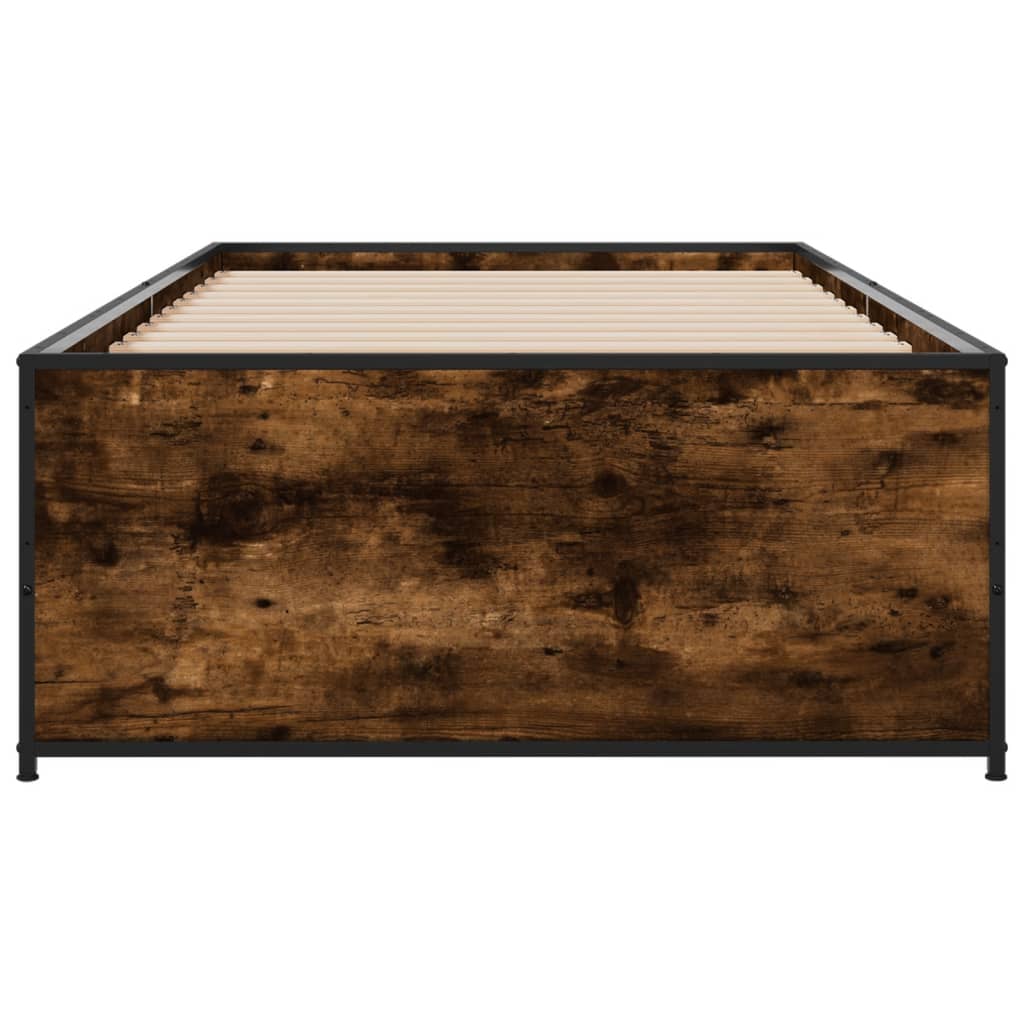 Bedframe bewerkt hout en metaal gerookt eikenkleurig 75x190 cm is nu te koop bij PeponiXL, paradijselijk wonen!
