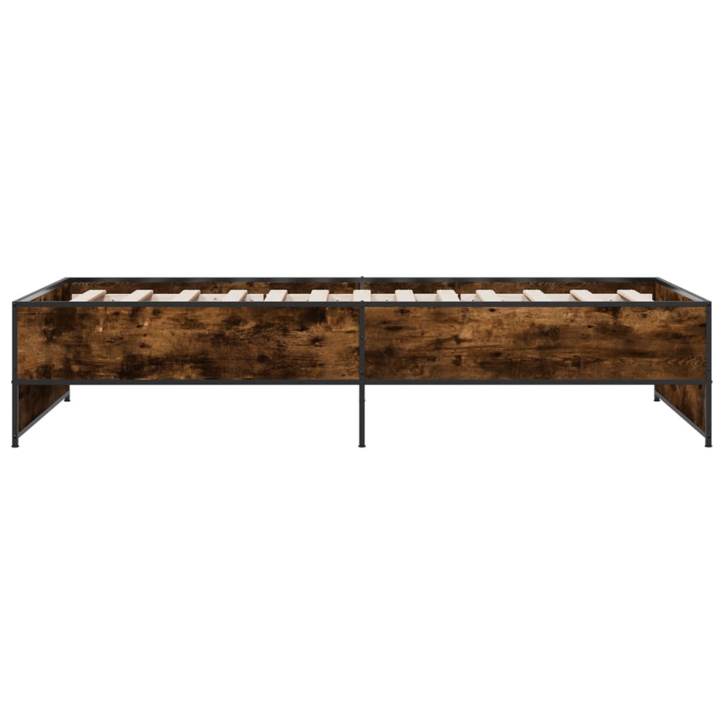 Bedframe bewerkt hout en metaal gerookt eikenkleurig 75x190 cm is nu te koop bij PeponiXL, paradijselijk wonen!