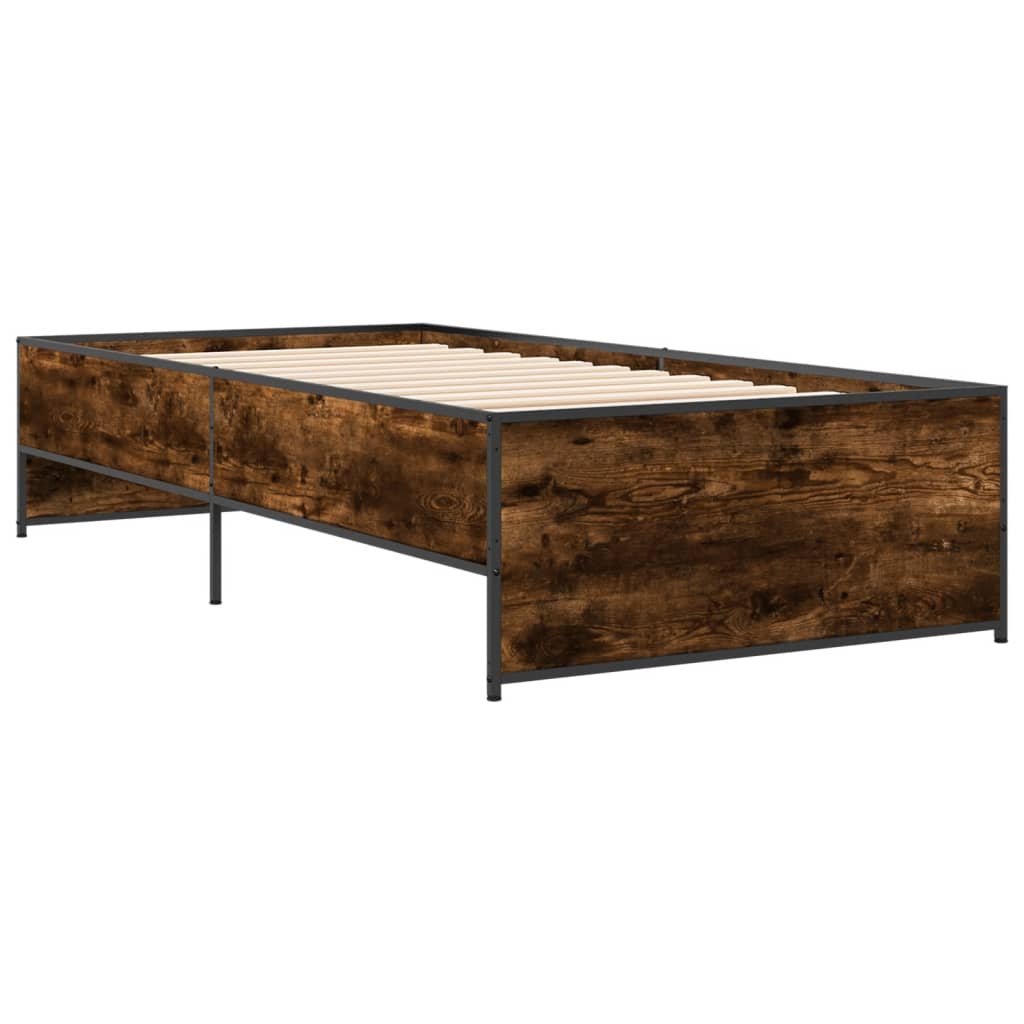 Bedframe bewerkt hout en metaal gerookt eikenkleurig 75x190 cm is nu te koop bij PeponiXL, paradijselijk wonen!