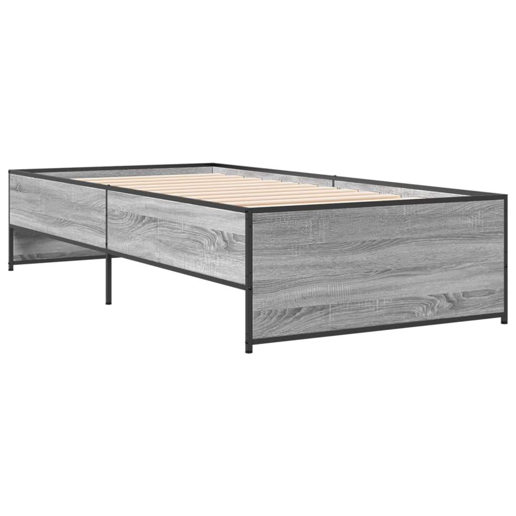 Bedframe bewerkt hout en metaal grijs sonoma eiken 75x190 cm is nu te koop bij PeponiXL, paradijselijk wonen!