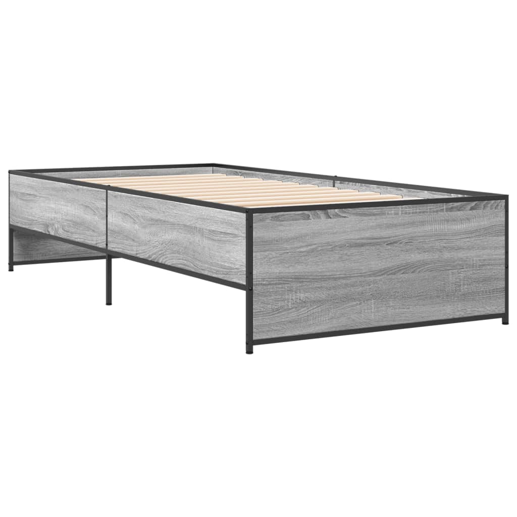 Bedframe bewerkt hout en metaal grijs sonoma eiken 75x190 cm is nu te koop bij PeponiXL, paradijselijk wonen!