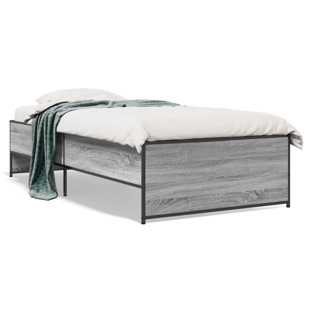 Bedframe bewerkt hout en metaal grijs sonoma eiken 75x190 cm is nu te koop bij PeponiXL, paradijselijk wonen!