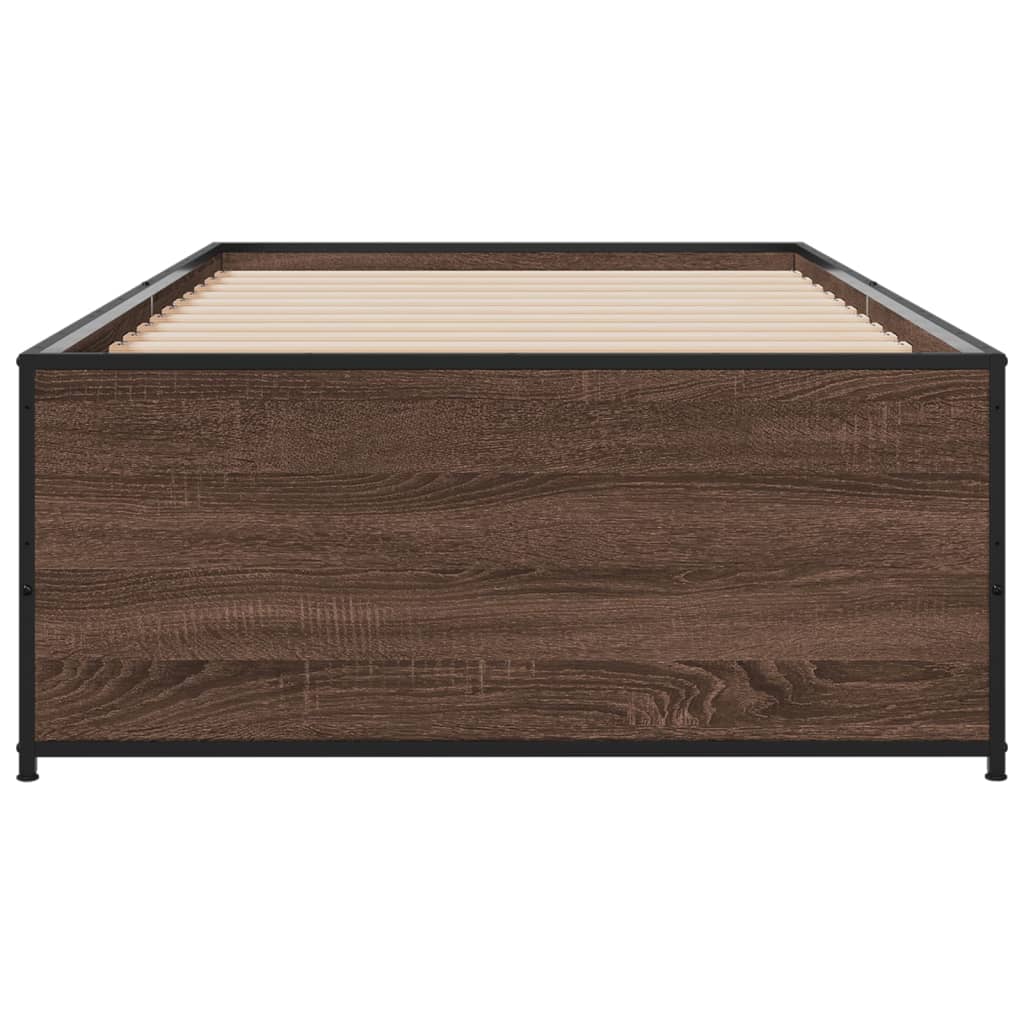 Bedframe bewerkt hout en metaal bruin eikenkleurig 75x190 cm is nu te koop bij PeponiXL, paradijselijk wonen!