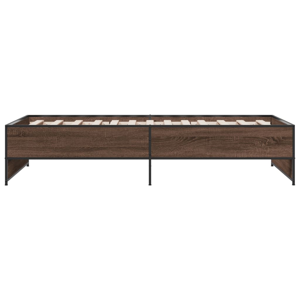 Bedframe bewerkt hout en metaal bruin eikenkleurig 75x190 cm is nu te koop bij PeponiXL, paradijselijk wonen!