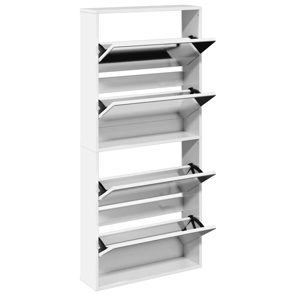 Schoenenkast met spiegel 4-laags 63x17x134 cm hoogglans wit