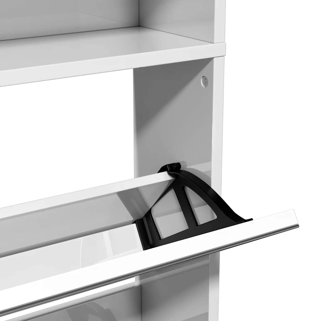 Schoenenkast met spiegel 4-laags 63x17x134 cm hoogglans wit