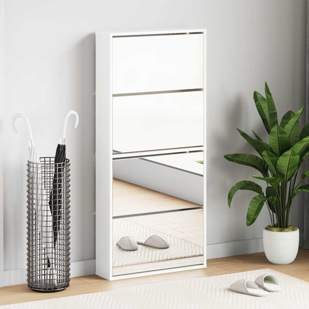 Schoenenkast met spiegel 4-laags 63x17x134 cm hoogglans wit