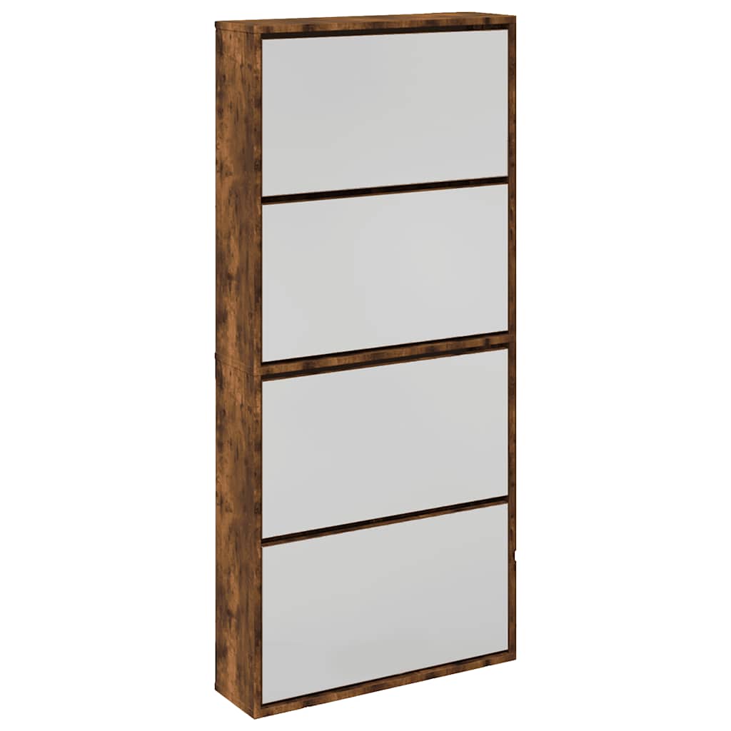 Schoenenkast met spiegel 4-laags 63x17x134 cm gerookt eiken