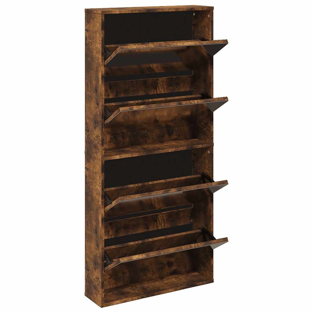 Schoenenkast met spiegel 4-laags 63x17x134 cm gerookt eiken