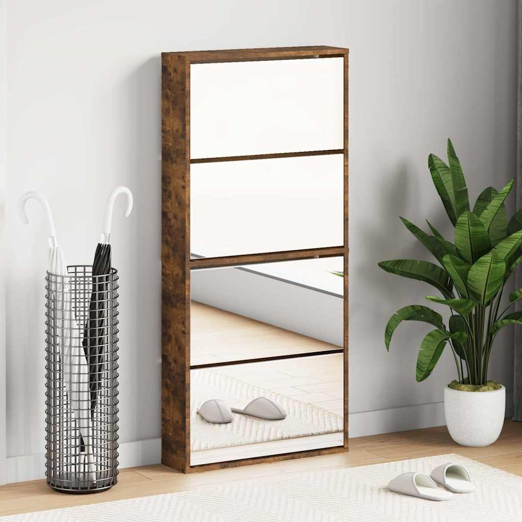 Schoenenkast met spiegel 4-laags 63x17x134 cm gerookt eiken