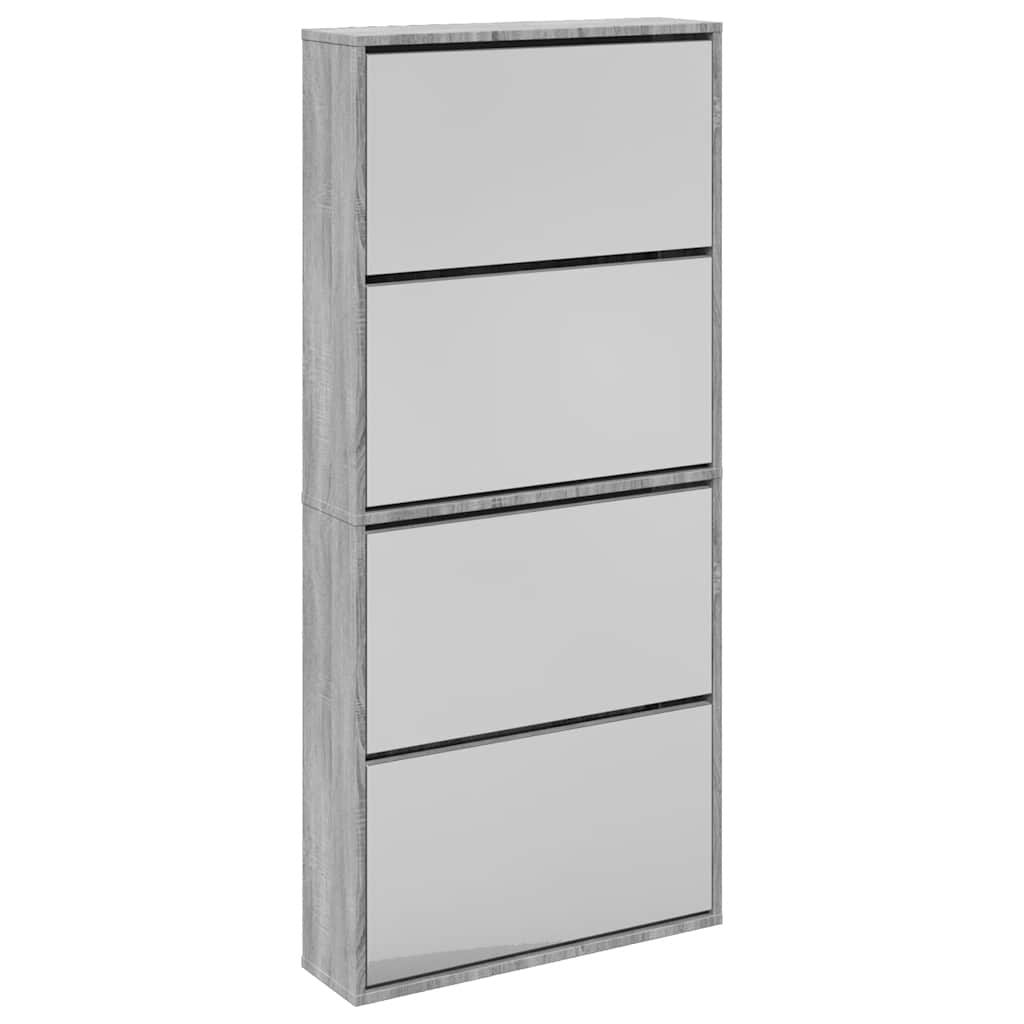 Schoenenkast met spiegel 4-laags 63x17x134 cm grijs sonoma