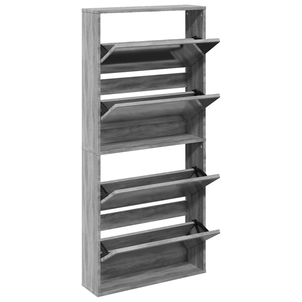 Schoenenkast met spiegel 4-laags 63x17x134 cm grijs sonoma